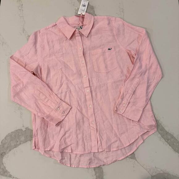 Vineyard Vines NWT Linen Relaxed Button Down Women's 10 Pink Preppy Minimalist - Picture 1 of 7